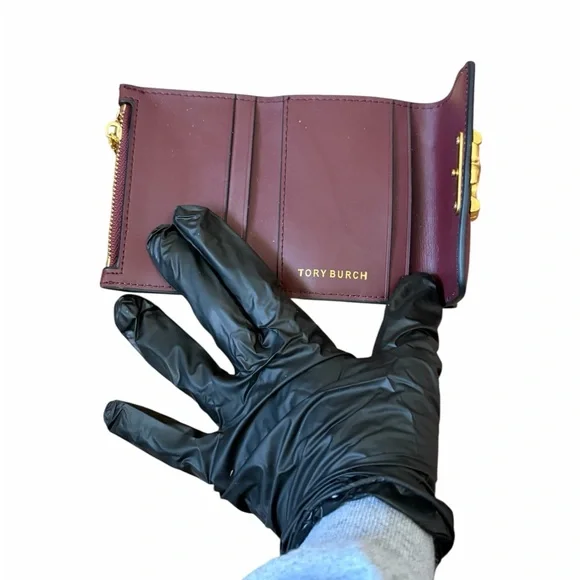 Tory Burch Eleanor Tri-Fold Compact Wallet - Claret Burgundy Leathe - Picture 3 of 6